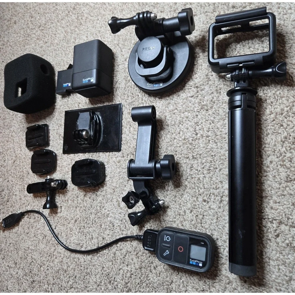 GoPro Accessory Bundle Black with Mounts, Remote, Battery, Charger, Pole, USB
